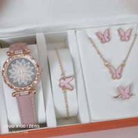 Y649 Produk Tren 2026 Kedatangan Baru Jam Tangan Mewah Bertabur Bintang dengan Tali Kulit PU Bulat 2pcs/set Jam Tangan Quartz untuk Wanita Montre Femme