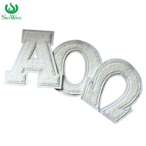 Patchs en chenille de 6 pouces avec lettres grecques Alpha Omega séparées, lettres blanches en feutre double, applique thermocollante pour sororité et fraternité - Product Image 1