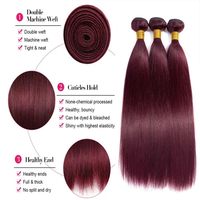 Extensions de cheveux vierges brésiliens JN Hair BUG, lisses, couleur bordeaux, double trame, doux et soyeux
