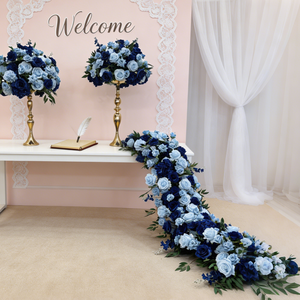 Ensemble de fleurs artificielles bicolores bleues, rangée de fleurs assorties, boule florale, chemin de table en soie pour la décoration de fond de scène et d'allée de mariage - Product Image 1