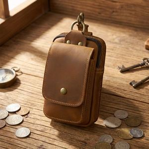 Bolsa de Cintura para Hombre, de Cuero Genuino, Duradera, Multifuncional, para Teléfono de 7 Pulgadas, Diseño Moderno, con Relieve, Novedosa, Promocional - Product Image 3
