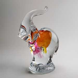Escultura de Elefante de Cristal de Murano Hecha a Mano, Moderna, Transparente con Detalles en Rosa Anaranjado, Decoración Artística de Cristal - Product Image 1