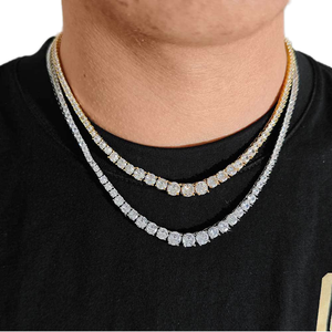 Hip Hop Iced Out Tennis <b>Chain</b> Necklace Brass Link <b>Chain</b> with Zircon Princess Cut Claw Setting for Men Women - Product Image 1