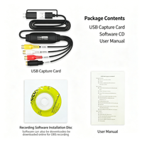 Carte de capture vidéo USB 2.0 RCA AV 1080P, adaptateur AV vers USB-A et Type-C pour caméra, VHS, magnétoscope, pour enregistrement vidéo analogique, câble de 1 m