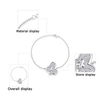 Bracelet pour femme en argent sterling 925 haut de gamme, élégant bracelet jonc avec des breloques serties de zirconiums cubiques tendance