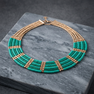 Nouveau Collier Statement Multicouche Classique pour Femme, Perles Dorées et Paillettes Turquoises, 18 pouces - Product Image 2