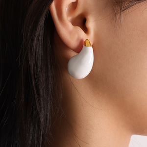 Water Drop <b>Stud</b> Earrings Green White Teardrop Shape <b>Titanium</b> Steel Zinc Alloy EH128 Fashion Jewelry - Product Image 3