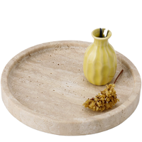 Table basse de vanité moderne et minimaliste en marbre travertin à motif horizontal, avec plateau ottoman, Saleem International, mobile, pour fruits