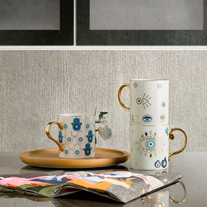 Tazza da Tè in Ceramica Design Nordico Solhui con Occhio Blu e Manico Dorato per <span class=keywords><strong>Caffè</strong></span> o Tè, Regalo per Occasioni Speciali - Product Image 2