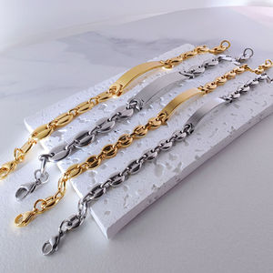 Chunky Stainless Steel 18K Gold PVD Plated Curved Bar <strong>Bracelet</strong> Coffee <strong>Bead</strong> Chain <strong>Bracelet</strong> for Women Men Laser Engraved Jewelry - Product Image 1