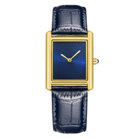 Montre carrée française bleue pour homme, simple et luxueuse, bracelet en cuir, montre à quartz pour homme