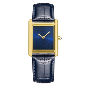 Montre carrée française bleue pour homme, simple et luxueuse, bracelet en cuir, montre à quartz pour homme - Product Image 2
