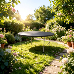 Table ronde pliante en plastique HDPE pour événements extérieurs, mariages et fêtes – Vente en gros de mobilier de jardin - Product Image 1