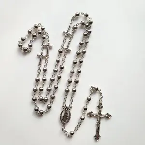Wholesales Religious Metal Beads Holy Virgin Cross Pendant Community Gift Prayer Rosary Necklace