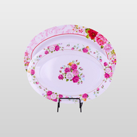 Assiette alimentaire ovale en mélamine personnalisable à motif floral, résistante à la chaleur et durable, pour l'hôtellerie, la restauration et l'approvisionnement commercial