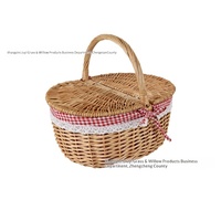 Picknickmand van roze rotan met deksel, enkelvoudige handgreep, voor fruit & groenten, buiten, grote, middelgrote en kleine maten