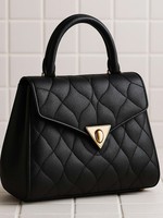 Klassische Handtasche aus Rindsleder mit schwarzem Rautenmuster, goldfarbenem Dreiecksknopf, Luxustaschen für Damen