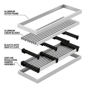 Diffuseur linéaire réglable pour CVC, <span class=keywords><strong>grille</strong></span> d'aération en <span class=keywords><strong>PVC</strong></span> pour plafond et mur, système de ventilation moderne pour bureau, direct usine - Product Image 6