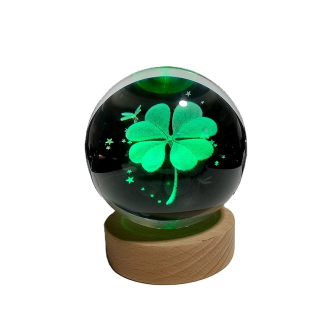 Pujiang Crystal Factory Wholesale 3D Laser Engraved Glass Ball Custom Different Photos Crystal Ball With LED Light Wooden Base