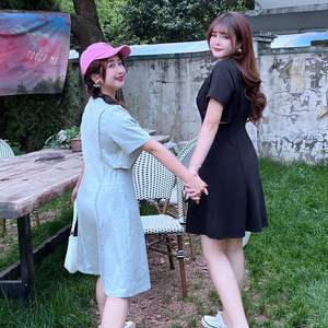 WONDERFUL ชุดเดรสแขนสั้นคอโอสำหรับผู้หญิงไซส์ใหญ่ผ้าฝ้ายสีเทาเอวธรรมชาติ N8395 - Product Image 4