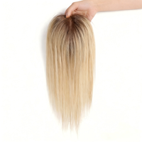 Topper capillaire à clipser en soie, blond ombré, cheveux humains Remy européens, volumateur invisible à dentelle frontale pour femmes aux cheveux clairsemés