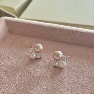 Boucles d'oreilles exquises en argent pur S925 avec perles compactes multicolores et clous en diamant, luxe léger et délicat pour les femmes de la haute société - Product Image 2
