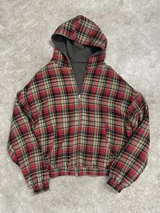 Veste thermique réversible en tricot gaufré à carreaux, fermeture éclair personnalisée, coupe ample double face, sweat à capuche zippé en molleton français pour homme - Product Image 3