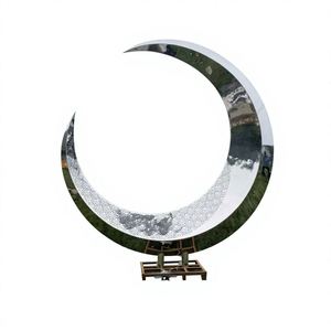 <b>Mirror</b> Polished Stainless Steel Casting Moon Sculpture Customizable Abstract Crescent Statue for <b>Outdoor</b> <b>Garden</b> & Hotel Decor - Product Image 1