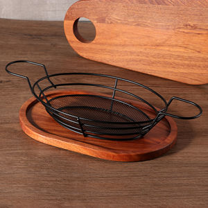 XINGPAI — panier à pain de frites en acier inoxydable, de forme ovale, avec poignée, noir, service de restaurant - Product Image 3