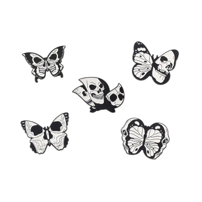 Animal Skeleton Moth Skeleton Butterfly Metal Badge Brooch Insect Black White Dark Thriller Pin Badge Accessories Wholesale