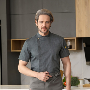 Solid Color Asymmetrical Collar Chef Uniform <b>Set</b> Cotton Breathable Work Clothes For Western Cuisine <b>Baking</b> Hotels - Product Image 1