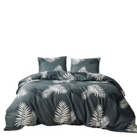 Parure de lit trois pièces en sergé de fibres synthétiques, légèrement brossée, personnalisable, motif floral moderne et minimaliste, teinture réactive