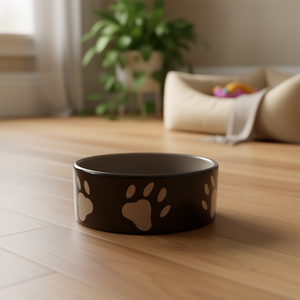 Tazón de Cerámica para Mascotas con Huellas de Patas, 1.4 L, 20 cm, Marrón Crema - Product Image 3