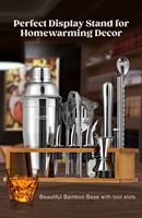 Ensemble de shaker à cocktails de luxe en acier inoxydable argenté 750 ml, kit de barman, shaker à martini, doseur, passoire, cuillère, pilon, support en bambou