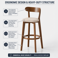 Tabouret de bar moderne en bois de noyer massif, dossier incurvé, hauteur de comptoir, chaise de cuisine/pub, tabouret de bar commercial en bois avec repose-pieds