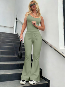 Wholesale Women's Streetwear 2 Piece Set Light <strong>Blue</strong> Basic Tank Top and High Waist Flare Leggings for Daily <strong>Wear</strong> - Product Image 5