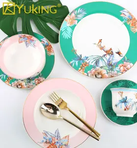 厂家直销七彩高端廉价精品新款骨瓷餐盘热带雨林餐盘