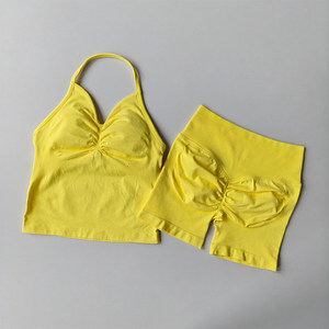 Conjunto Deportivo <span class=keywords><strong>de</strong></span> Yoga <span class=keywords><strong>de</strong></span> 2 Piezas Estilo Europeo-Americano, Spandex/Nylon, Secado Rápido, Bra y Pantalones Cortos <span class=keywords><strong>de</strong></span> Cintura Alta con Efecto Levanta Glúteos para Mujer - Product Image 2