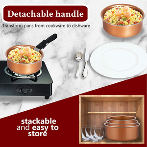 8-mảnh không dính Đồng Cookware sets cổ chậu với Silicone bìa và có thể tháo rời xử lý - Product Image 3