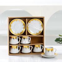 JADE Nouvel ensemble de tasses en porcelaine de style chinois 6 tasses et assiettes Tasse à thé et à café Cadeau d'affaires pour fête Poignée