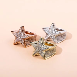 Vollständig mit 5A CZ besetzter Fünfzackiger Sternring, 14K vergoldetes Messing, Hip-Hop-Schmuck für Herren - Product Image 6