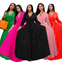 Nouvelle Robe Longue en Mousseline de Soie pour Femme, Col en V Profond, Manches Longues, Taille Naturelle, Couleur Unie, Décontractée, Grande Taille, Longueur Ras du Sol