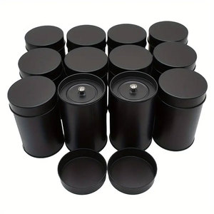 Scatole di Latta Rotonde per Tè in Metallo Nero Opaco Senza Saldature, Personalizzabili, Impilabili, per Biscotti e Tè, Pronte per la Spedizione (RTS) - Product Image 1