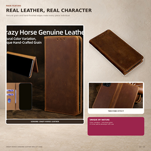 Étui portefeuille en cuir pleine fleur Crazy Horse pour <span class=keywords><strong>iPhone</strong></span> 18 17 16 15 14 13 12 <span class=keywords><strong>Pro</strong></span> Max avec protection RFID, porte-cartes magnétique et support - Product Image 2