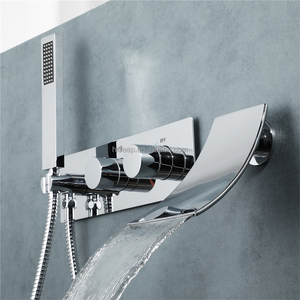 Grifo <span class=keywords><strong>de</strong></span> <span class=keywords><strong>ducha</strong></span> <span class=keywords><strong>de</strong></span> latón para baño con soporte <span class=keywords><strong>de</strong></span> <span class=keywords><strong>suelo</strong></span>, <span class=keywords><strong>ducha</strong></span> <span class=keywords><strong>de</strong></span> mano, agua fría y caliente, rociador tipo lluvia y cascada, acabado cromado - Product Image 2
