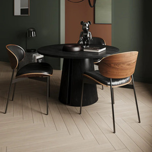 Italian Style Light Luxury <b>Dining</b> <b>Chair</b> Upholstered Black Leather Wood Back Modern Minimalist Design For <b>Dining</b> Room Adult Use - Product Image 4
