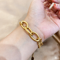 Bracelet cubain double rang en acier inoxydable exagéré, style rétro urbain cool, plaqué or 18 carats, bijoux pour femme