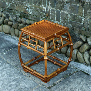 <b>Bamboo</b> Drum <b>Stool</b> Square Yellow Durable Tea Ceremony Accessory Courtyard Use - Product Image 1