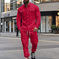 Gran oferta, conjunto de dos piezas para hombre de otoño e invierno de alta calidad, chaqueta de moda con bolsillo de Color sólido, pantalones deportivos, trajes deportivos informales