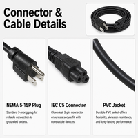 Câble d'alimentation CA avec connecteur IEC C5, NEMA 5-15P US, 18AWG, 10A, 125V pour adaptateur secteur d'ordinateur portable, chargeur de notebook, OEM ODM